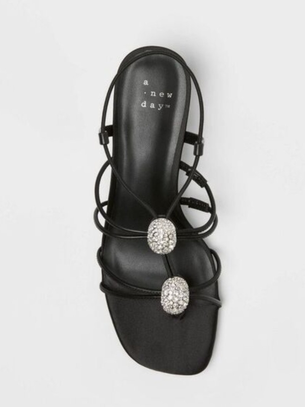 A New Day Black Strappy Crystal Embellished Kitten Heels BNWT - Picture 3 of 4